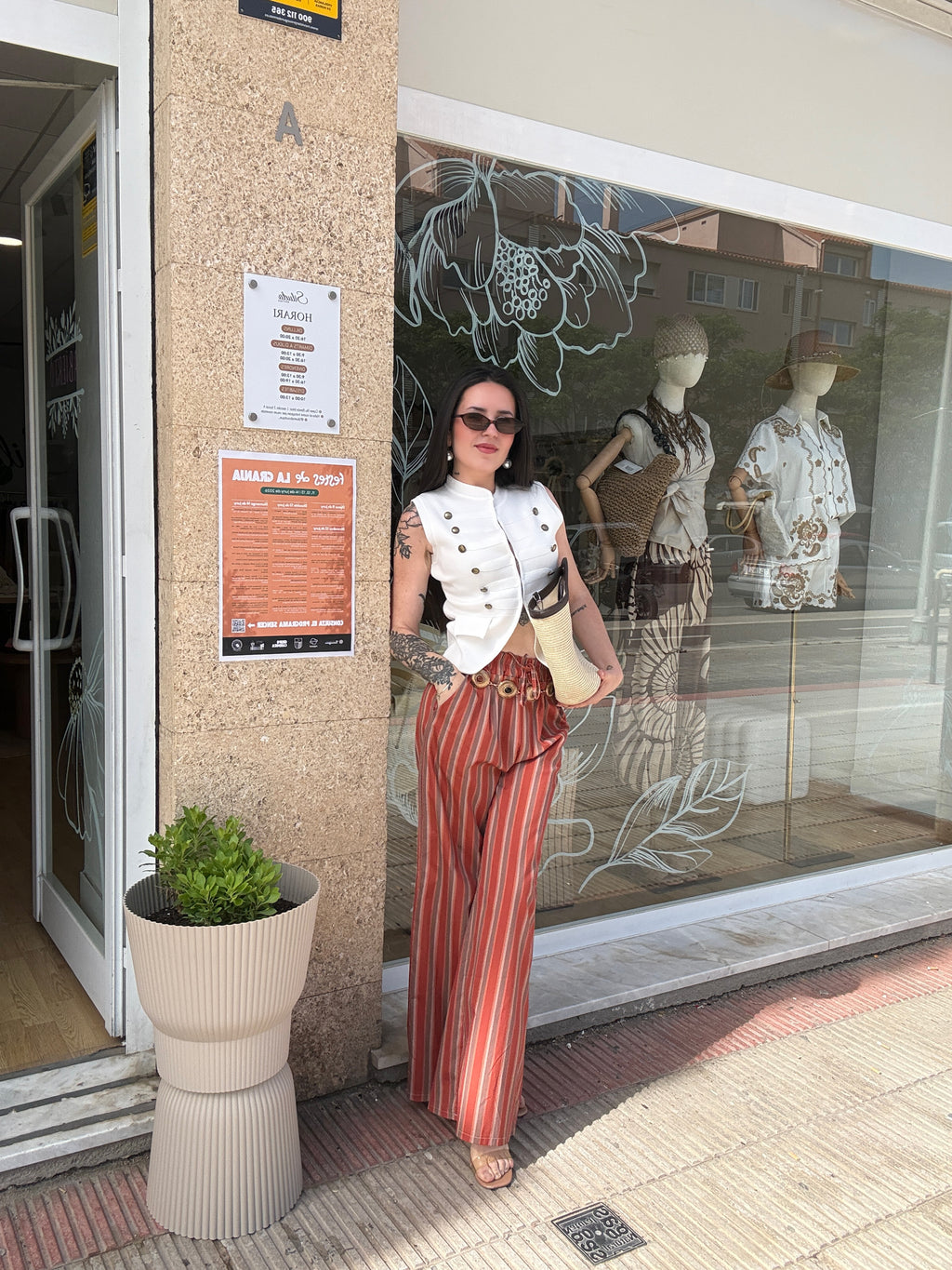 Pantalón rayas teja