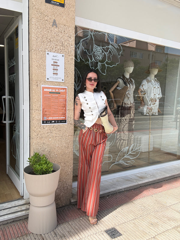Pantalón rayas teja