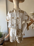 Camisa lino bordado beige