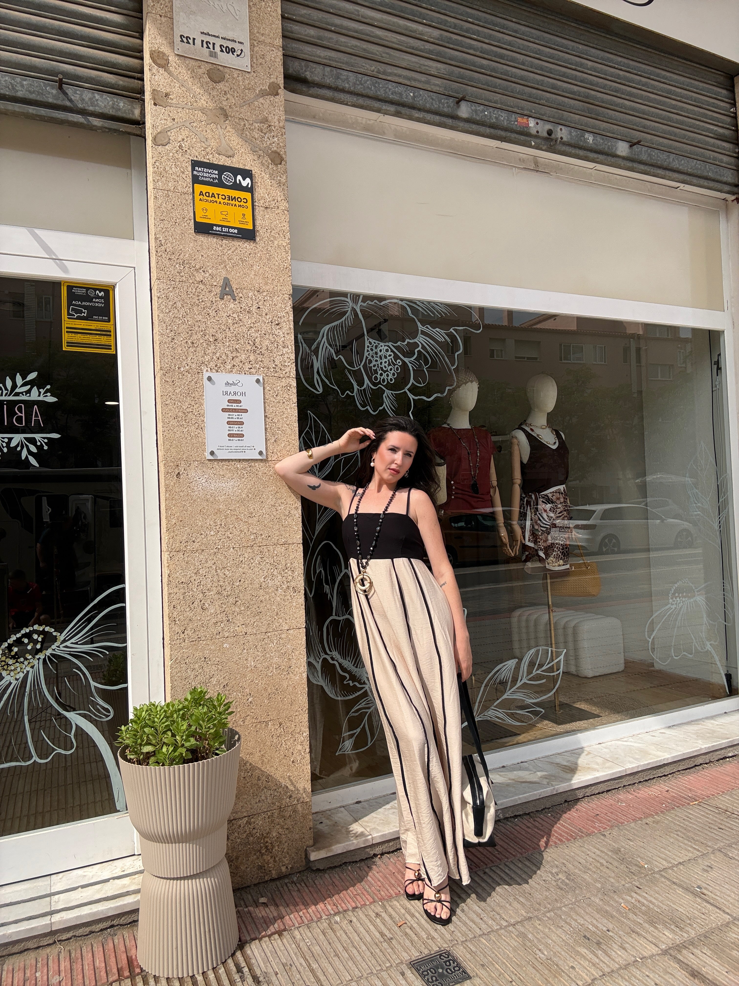 Vestido beige rayas