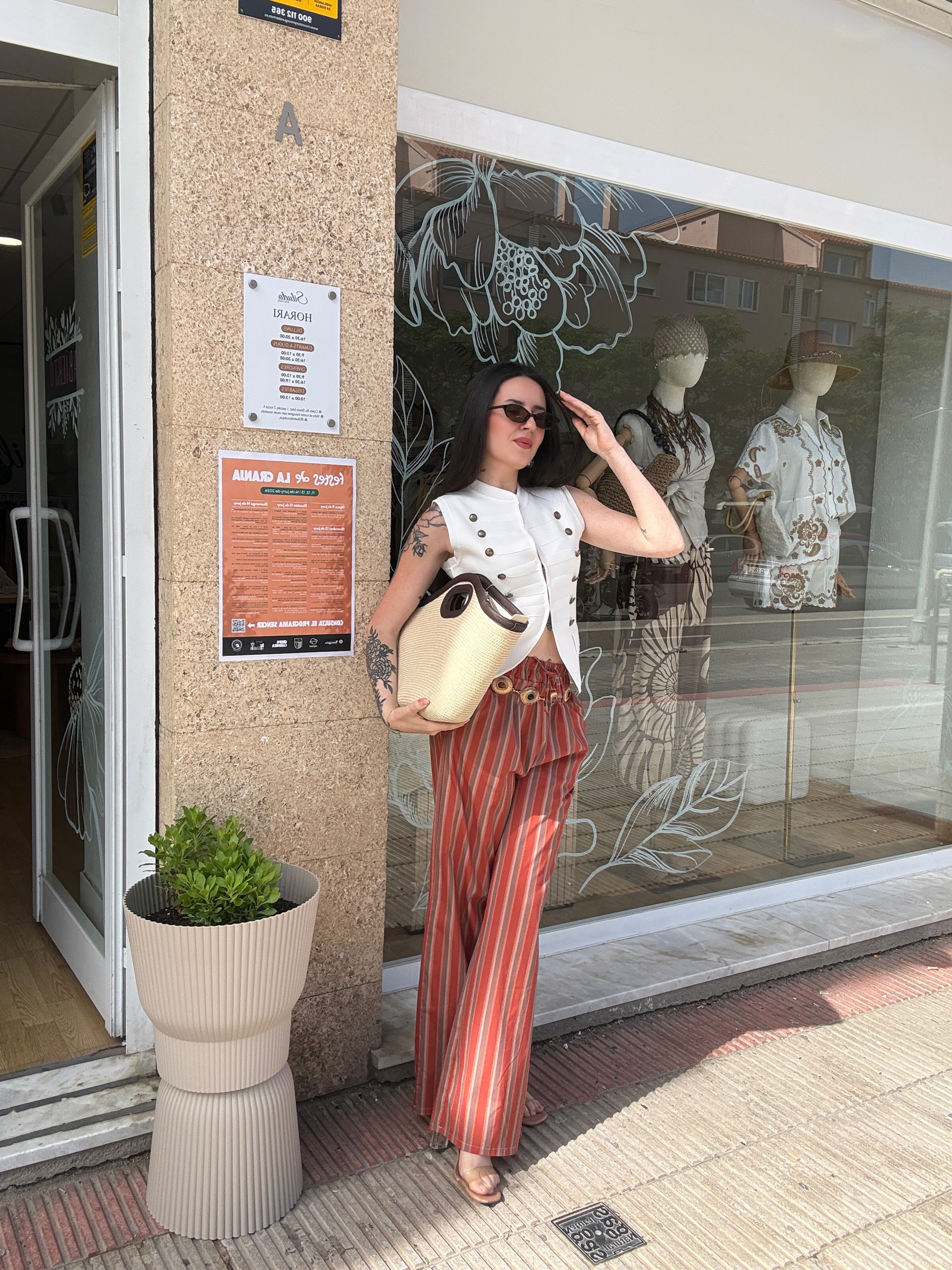 Pantalón rayas teja